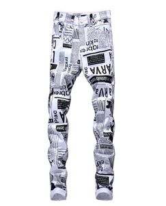 Projektant męski ołówek dżinsy drukowane białe dżinsowe spodnie mody odzieży klubu dla mężczyzn Hip Hop Chiegne Jeans4438558