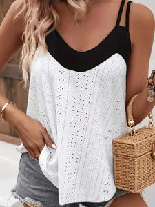 Womens fashion camisole eyelet embroidery sleeveless loose summer casual top plus size 2024 240514