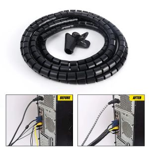 2m TV PC Cable Management Tube Sleeve Under Desk Wire Organizer Home Office Cords Spiral Wrap Cover Pet Proof Cable Protector