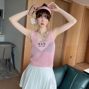 A 2024 designer's new hollow knit embroidered female lettering for a stylish thin tank top long-sleeved jumper, size M-XL