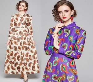 New Drop Spring Summer Fall Runway Vintage Floral Print Collar Long Sleeve Empire Waist Women Ladies Casual Party ALine M4268106
