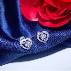 Kalp Love Orijinal 925 STERLING Gümüş Saplama Küpe 5mm Lab Diamond CZ Nişan Düğün Küpeleri Kadınlar Charm Party Takı Wevod