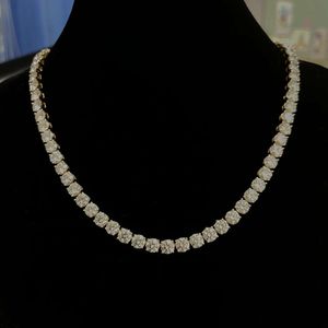 HQ GEMS 22 Inch 9K Yellow Gold VVS Moissanite Tennis Chain 5Mm Necklace Hip Hop Jewelry For Men