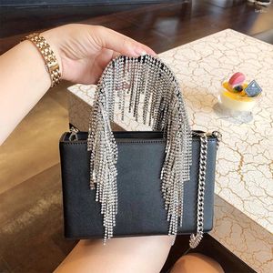 Abendtaschen glänzender Strassstein Quasten Bag Qualität Schwarz PU Leder Handtasche Frauen Square Schulter Hochzeitsfeier Bling Geldbeutel Bolsa