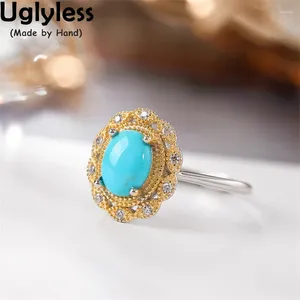 Cluster Rings Uglyless Exotic Bohemia Jewelry For Women Nature High Porcelain Turquoise 925 Silver Ethnic Vintage Crystal Bijoux