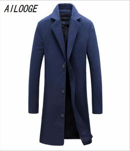 Whole Ailooge Nowy Men039s Wełniany płaszcz Solidny kolor Moda długi akapit Slim Lapel Płaszcz Męski Kardyty biznesowe Men039S CA1458384