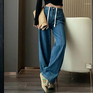 Women's Jeans Winter 2024 Women's Vintage High-waisted Lace-up Loose Casual High Quality Y2k Fashion Simple Premium Wide Leg