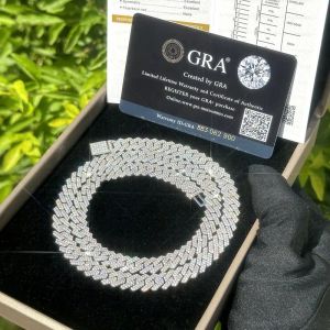 Diamanttest 8-14 mm bred GRA Moissanite Diamond 18K Gold Sterling Silver Cuban Link Chain for Men Hip Hop Necklace