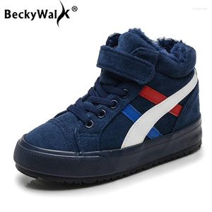 ブーツBeckywalk Boys Shoes Children Snow Winter High Top Canvas Sport Warm Plush Kids Sneakers for CSH718