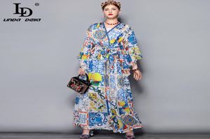 LD LINDA DELLA Fashion Runway Maxi Dress 5XL Plus size Women039s Batwing Sleeve VNeck Floral Print Casual Holiday Long Dress 24323135