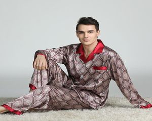 Baskılı Erkekler Silky Saten Pijama Pijama Seti İlkbahar Yaz Tam Kollu 2pcs Sleepwear Uyku Takımı Büyük Boy L3XL Nightwear