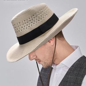 Mens Stor-storlek Straw Hat Dad Summer Sun Hat Mens Wide Brim Fedora 58cm 60cm 62cm 240524