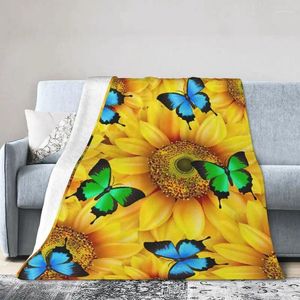 Blankets Sunflower Butterfly Throw Blanket Sofa Cover Designer Gift Flower Decor Soft Cozy Microfiber Flannel Huggl Bed Bench