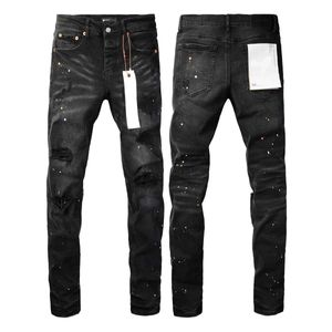 Męska marka dżinsów Jeans American High Street Paint Hole Black 9045 2024 Nowe trendy mody Wysokiej jakości dżinsy Q240525