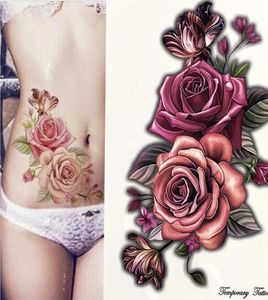 Güzellik 12 parça makyaj sahte geçici dövmeler Rose Çiçekler kol omuz dövme su geçirmez kadınlar büyük flaş dövme vücut üzerinde19613729