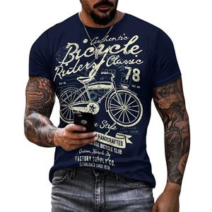 Bicicleta Vintage Sport Bicycle 3D Camiseta impressa para homens o pescoço de manga curta Tshirts preto Homme Streetwear Camisetas masculinas 240514