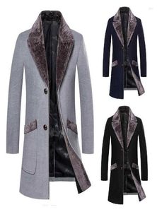 Men039s trench Coats Men Midlength Woolen Coat Fashion Wool Thick Warm Big Fur Collar Outwear M5XL5909500