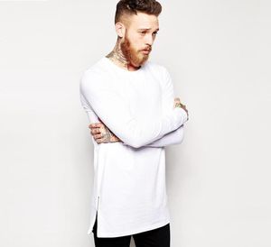 Märke extra lång tee -skjorta för män hiphop män 039s longline t shirt långärmad hög tees sida blixtlås överdimensionerad tshirt trend2128161