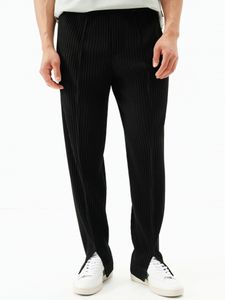 Miyake Trousers Pleated Slit Pants British Stylish Black Pants For Mens Breathable Casual Drape Everyday Pants 240521