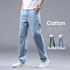 Men's Jeans New Summer 95% Pure Cotton Straight Thin Jeans Mens Classic Jeans Elastic Soft Fabric Light Blue Loose Mens Tights Q240525