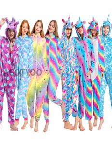 Kobiety jednorożenki piżamowe zestawy Kigurumi Flanel Zwierzę piżama dzieci Kobiety Zima nocna piżama z kapturem Kreskówka Znana odzież domowa Y205495450