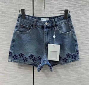 CH6868 designer shorts women summer Beading Camellia embroidery brand jeans short high waist denim shorts woman clothing