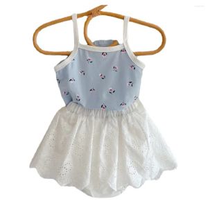Clothing Sets Baby Girl Floral Blue Tank Top White Skirts Cotton Summer 2pcs Cloth Set 3 6 9 12 18 24 Month Infant Toddler Clothes OBS2 Sikt