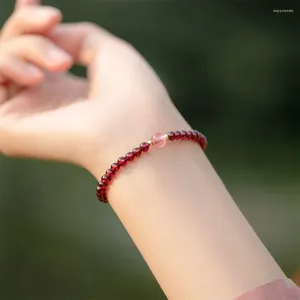 Strand Fashion Simple Natural Garnet Beaded Elastic Bracelet For Women Men Niche Design Cool Party Jewelry Friendship Gifts