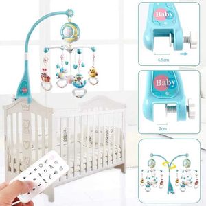 Mobiler# fjärrkontroll Mobilmusik Baby Crib Toy Lights Bells Horns Dekorativa leksaker Cribs Baby Clocks Projectors Q240525