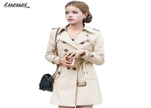 Luzuzi Trench Coat For Women Double Breasted Belt Slim Fit Long Spring Casaco Feminino Abrigos Mujer Autumn Outerwear Z505 2110255308329