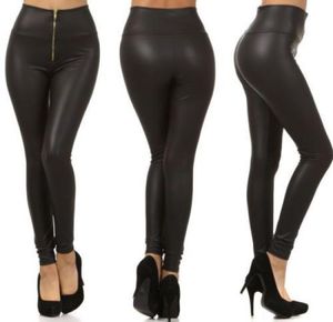 Ganze Mode sexy glänzende metallische hohe Taille schwarze, dehnbare Leder -Leggingpants6746865
