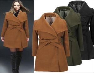 Wool Overcoat Women039S Clothes Winter Coat for Ladies Outerwear Belt Lape Neck Blend Coat Fashion Calats Natual Misses Wear Tre2070600