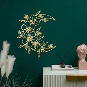3D Dreißigaler Hohlcrescent Blume Mond Acrylspiegel Wandaufkleber Wandtaste Livng Room Home Dekoration 240513