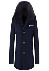 全ウールコートの雄の毛皮の襟厚い暖かいウールジャケットイングランドスタイル冬の長いウールジャケット5色1507321858