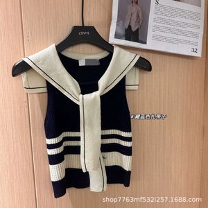 Tvådelt klänning Summer Age Reducing Girl Navy Collar Sleeveless Shawl Sticked Slimming Tank Top