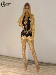 Vintage Print Tracksuit Long Sleeve Bodysuit and Pants Two Piece Set Women 2020 Spring Autumn Outfits Matching Set T2005287742493