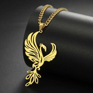 Pendant Necklaces My Shape Phoenix Pendent Necklace for Women Men Stainless Steel Fire Bird Animal Charms Necklaces Choker Chain Jewelry Wholesale Q240525