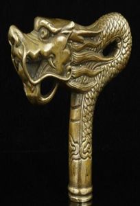 Atemberaubende China Old Handwork Bronze Dragon Statue Cane Head Walking Stick 7481918
