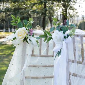 Dekorativa blommor Yeenanee Rustic Wedding Aisle Chair Decoration With Eucalyptus Ribbon Church Pew Flower For Ceremony Party Decor