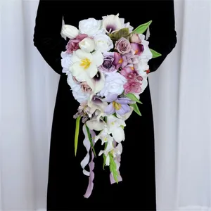 Kwiaty dekoracyjne bukiety ślubne z wstążką sztuczne kwiaty ślubne na ceremonię w Walentynki