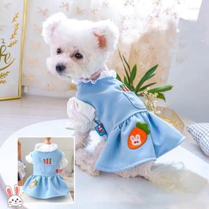 Dog Apparel Sweet Puppy Cat Dress Blue Lace Collar Bubble Sleeve Shirt Pet Clothes For Small Dogs Chihuahua Kitten Pups Skirts XS