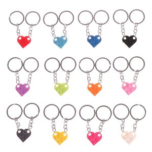 2st Söt kärlek Hjärta Brick Keychain för par Friendship Women Men Girl Boy Lego Elements Key Ring Födelsedagsmycken Gift 240523