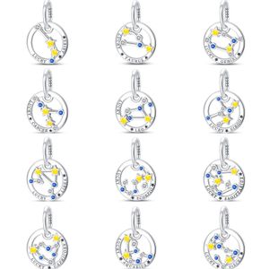 Högkvalitativ sterling silver pandore charm 12 zodiakhänge jungfru gemini armband pärlor hänge