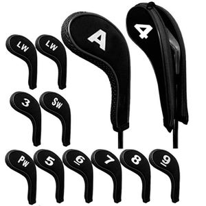 High Quality 12Pcs Rubber Neoprene Golf Head Cover Club Iron Putter Protect Set Number Printed with Zipper Long Neck 240522