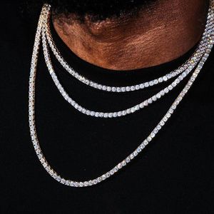 New Iced Out Bling Zircon 3mm Chain Chain Chain Colar Gold Silver Cor Charm Choker Mulheres Man Hip Hop Jóias de moda Oulb