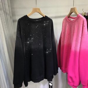 Kadın Hoodies Tutkuk Zımparalama Polar Kadın Sweatshirt Sonbahar Kış Delme Gradyan Boya O yaka gevşek kazaklar Uzun Kollu Üst