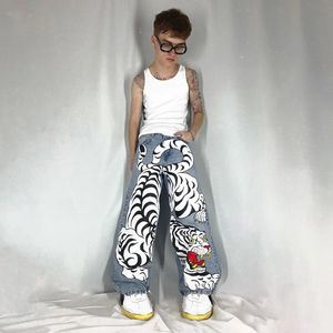 Y2K Jeans Men Streetwear 2000 -tal harjuku vintage gotisk tryck överdimensionerad hiphop baggy jeans rock mode byxor byxor 240524