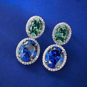 Oval Sapphire Emerald Diamond Dangle Brincho 100% Real 925 Sterling Silver Brincos de queda de casamento para mulheres Presente de jóias de noiva Cwojq