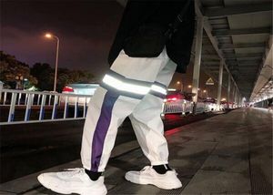 2019 Fashion Casual Night light Stripe Reflective Cargo Pants Men Hip Hop Couple Streetwear Joggers Trousers Men Long Pant Pantalo3150648