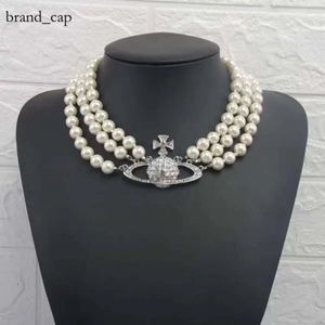 Viviane Westwood Necklace Designer Viviane Westwood wisiorek zachodnia królowa matka Temperament Pearl Pear's Full Diamond Saturn Naszyjnik luksusowy prezenty 3B2